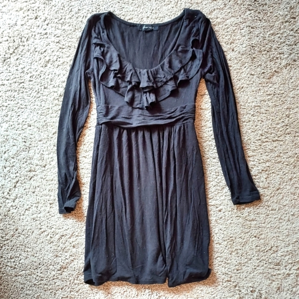 Vintage Forever21 little black dress ruffle stretchy mini small